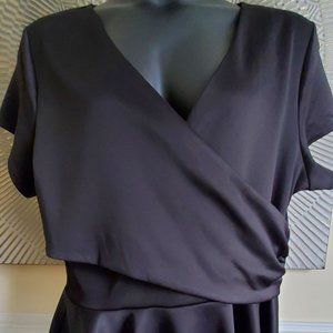 Ashley Stewart Black Wrap Around V-Neck Peplum Top Sz 26